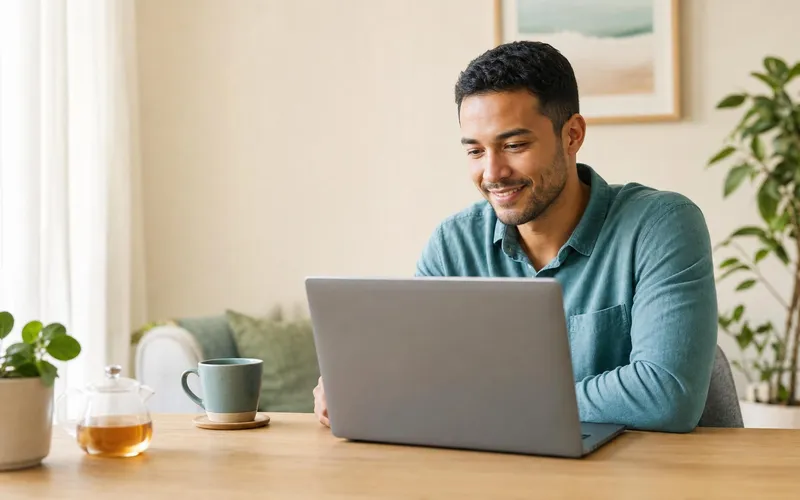 A person reading about Medicare and referrals on a laptop at home